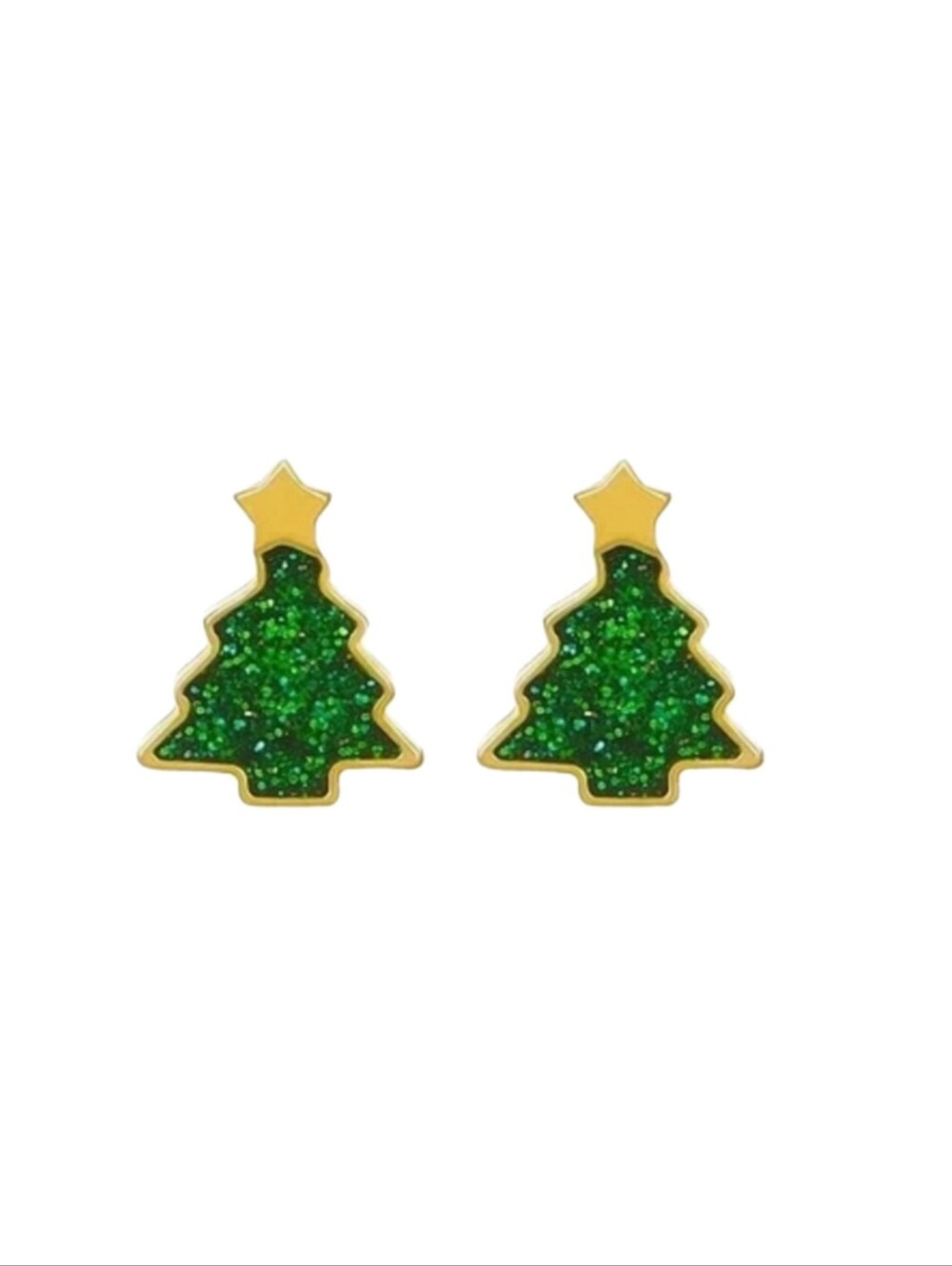 Green Gold Christmas Tree Stud Earrings